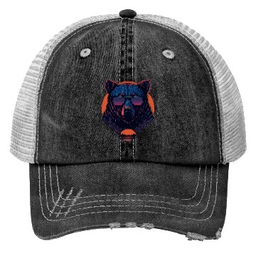 Discover Synthwave Bear with sunset Trucker Hats