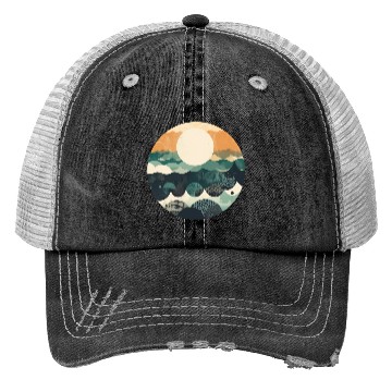 Discover Hokusai Japanese Art Inspired Patterned Ocean Trucker Hats