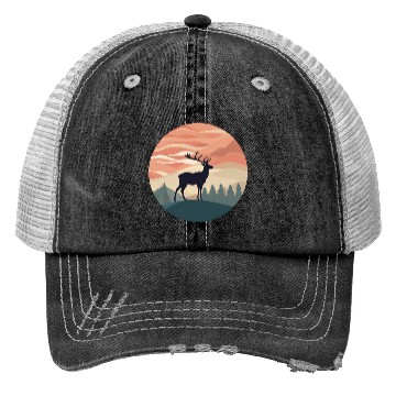 Discover Deer Silhouette Emerald Forest Wanderlust Design Trucker Hats