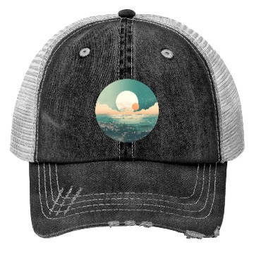 Discover Mystical Deep See Moon Tides and Clouds Trucker Hats
