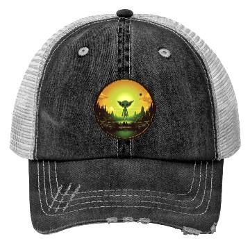 Discover Green Alien at Sunset Trucker Hats