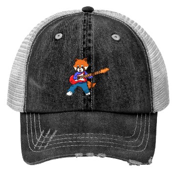 Discover Comic Red Panda Playing Electric Guitar Trucker Hats