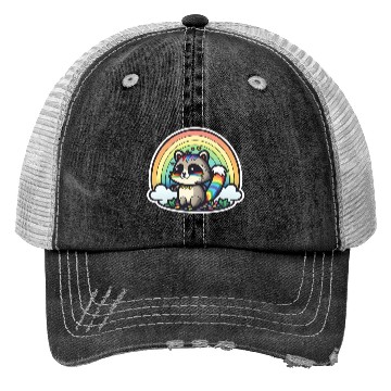 Discover Weird Rainbow Raccoon Trucker Hats