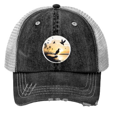 Discover the beach sunset birds Trucker Hats