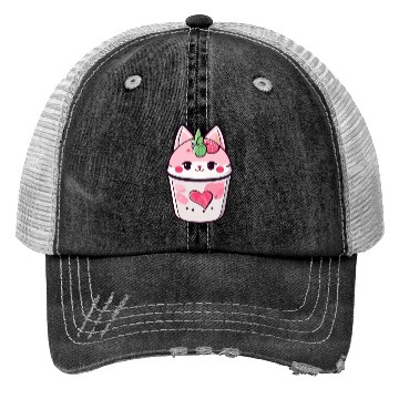 Discover Cat Strawberry Milk Shake Kawaii Trucker Hats