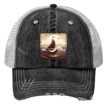 Discover Chocolate Brown Dinghy on Rough Seas Trucker Hats