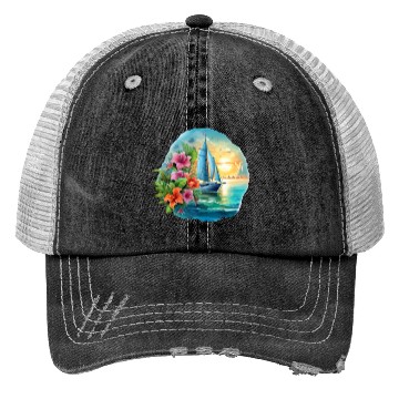 Discover Sailing Ship Sailing Orchids Flowers Sailboat Trucker Hats