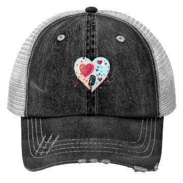Discover Microphone, music, singer, artist, heart, gift Trucker Hats