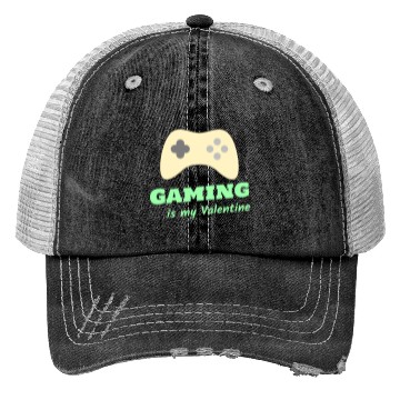Discover Gaming Is My Valentine Light Green Trucker Hats
