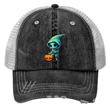 Discover Halloween Alien with Pumpkin - Green Trucker Hats