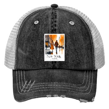 Discover Watercolor painting loving couple in New York City Trucker Hats