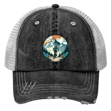 Discover Biker in the mountains Trucker Hats