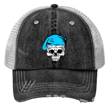 Discover Skeleton skull blue beret military Trucker Hats