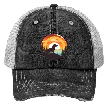 Discover Sunset Serenity: Vintage Dachshund Silhouette Trucker Hats