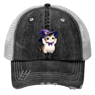 Discover Cute Watercolor Witch Cat Trucker Hats