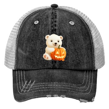 Discover Halloween Polar Bear with Pumpkin Trucker Hats