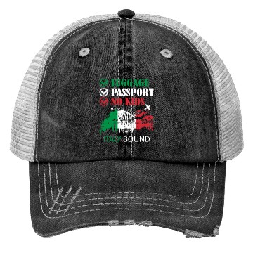 Discover Luggage Passport No Kids Italy Bound Vacation Trucker Hats