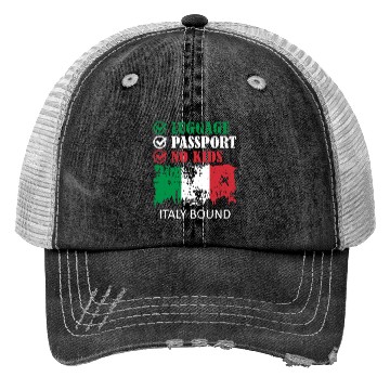 Discover Luggage Passport No Kids Italy Bound Vacation Trucker Hats