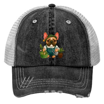 Discover Frenchie The Gardener Drawing Trucker Hats