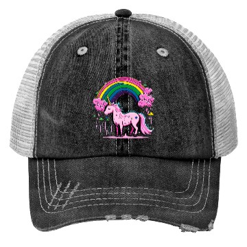 Discover Pink cute unicorn in rainbow Trucker Hats