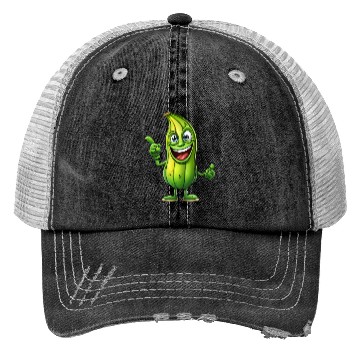 Discover Green Alien Pickle Dude: Cosmic Crunch Trucker Hats