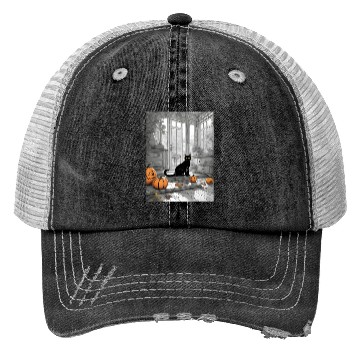 Discover black cat in halloween Trucker Hats