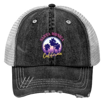 Discover Santa Monica Retro Palm Trees And Sunset Design Trucker Hats