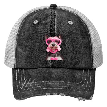 Discover Schnauzer wearing Pink & Silver Heart Trucker Hats