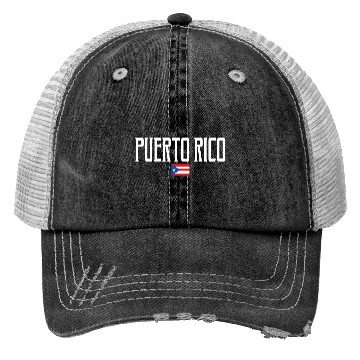 Discover Puerto Rico Flag White Text Trucker Hats