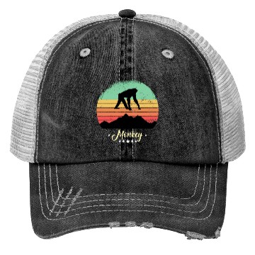 Discover Monkey Vintage Animals Retro Sunset Ape Trucker Hats