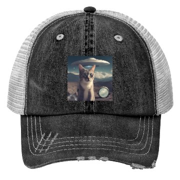 Discover Cat Ufo Alien Area 51 space shuttle Trucker Hats