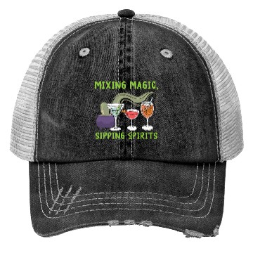 Discover Mixing Magic Sipping Spirits Bartender Halloween Trucker Hats