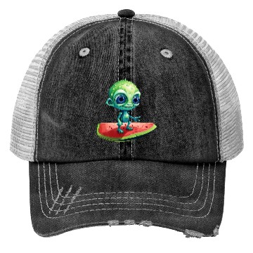 Discover Green Alien Meets Watermelon: Exotic Encounter Trucker Hats