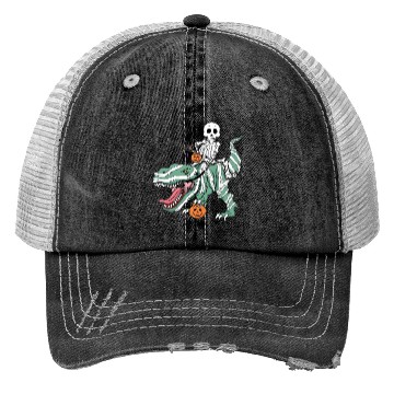 Discover Skeleton Dinosaur Funny Lazy Creepy Halloween Trucker Hats