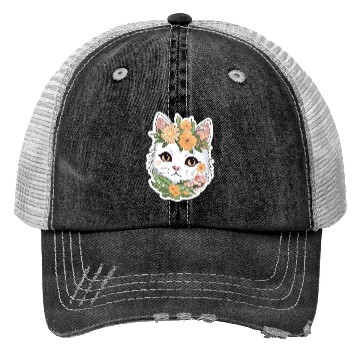 Discover Cat and Flowers Trucker Hats