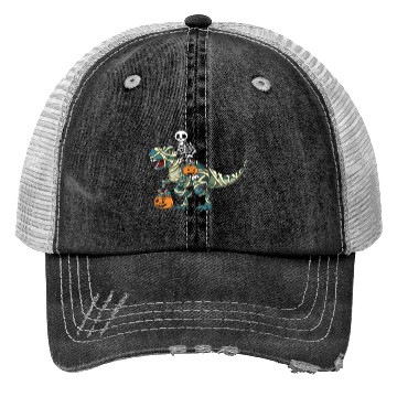 Discover Skeleton Dinosaur Pumpkin Cool Creepy Halloween Trucker Hats