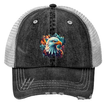 Discover Eagle in front of mountains Trucker Hats