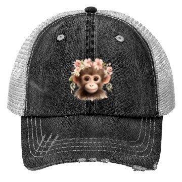 Discover Monkey Chimpanzee Jungle Animal Boho Floral Ape Trucker Hats