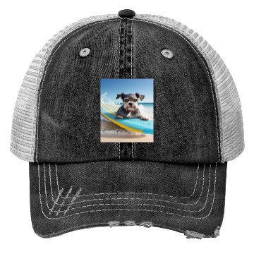 Discover Schnauzer Surfing at Beach On A Surfboard Trucker Hats