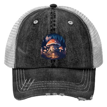 Discover Mushroom house Trucker Hats