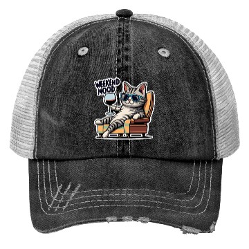 Discover Weekend Mood Cat Chill Trucker Hats