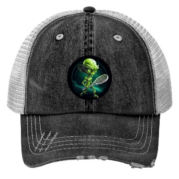 Discover Cool Green Alien Tennis Player: Unique Sports Desi Trucker Hats