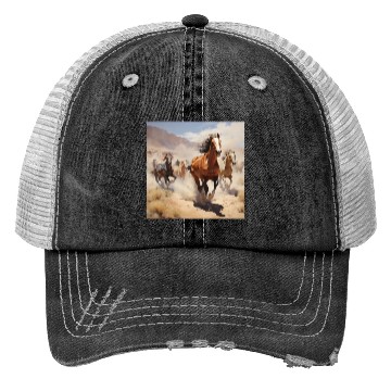 Discover wild horses running in the desert Trucker Hats