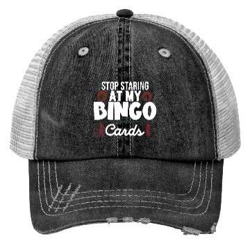 Discover Stop Staring At My Bingo Cards Trucker Hats