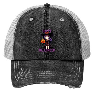 Discover Happy Halloween purple witch Trucker Hats