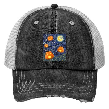 Discover Starry Night with Pumpkins Funny Halloween Art Trucker Hats