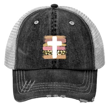 Discover Cross Leopard Brush Strokes Religion Trucker Hats