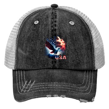 Discover America eagle under Moon with American Flag Trucker Hats