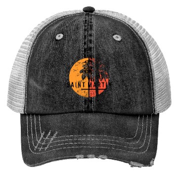 Discover Artistic Saint Martin Cool Palm Tree Vacation Trucker Hats