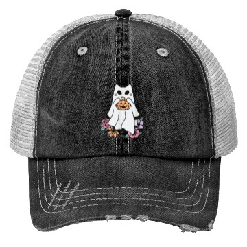 Discover Stay Spooky Halloween Ghost Cat Trucker Hats